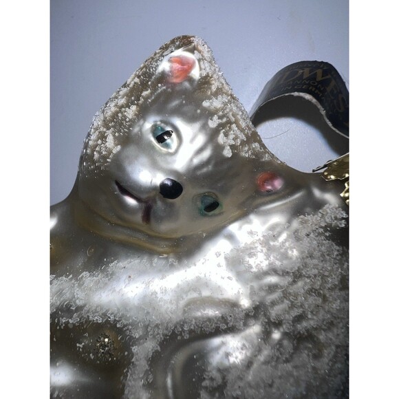 Midwest Blown Glass Christmas Ornament White Kitty Curled Up - Picture 3 of 7